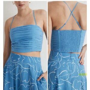 Madewell Poplin Crop Tube Top Ornamental Blue Size 4 NWT